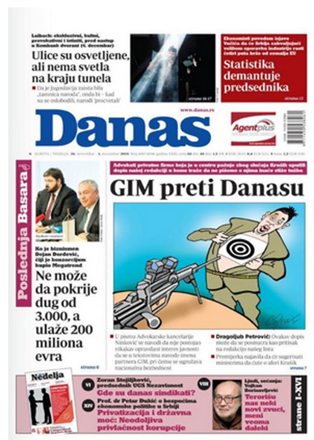 Бурне реакције из владајуће коалиције на карикатуру на насловној страни листа “Данас”: “Јасно је - циљ је убити Вучића” (ФОТО)